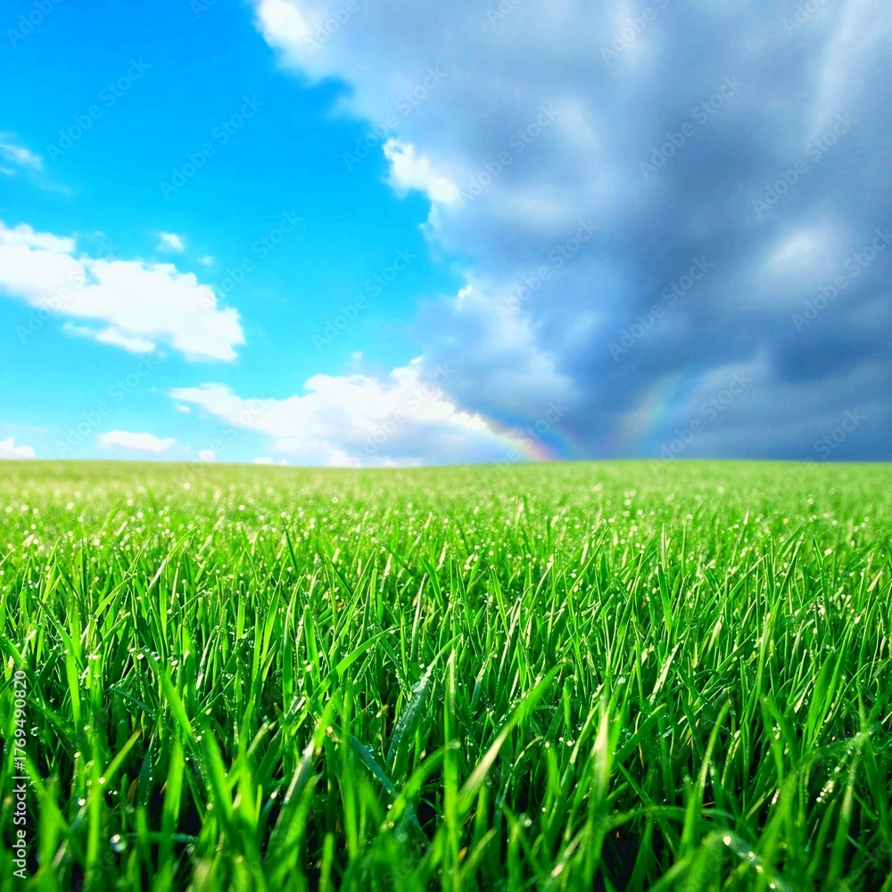 Obraz premium green field and blue sky