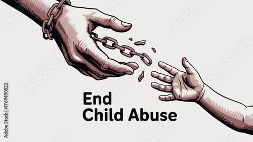 Reaching Out Breaking Chains of Child Abuse, Illustration with Hand Imagery for Awareness