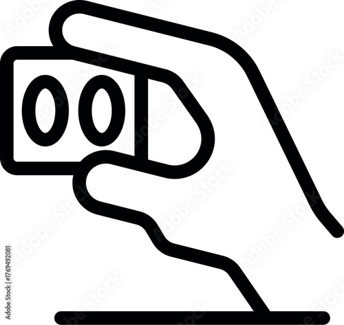 Simple black and white vector illustration of a hand holding two pills, symbolizing medication, healthcare, and treatment