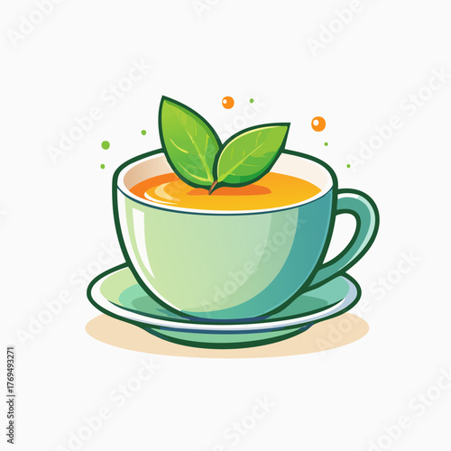 A refreshing cup of herbal tea with fresh green leaves, perfect for a cozy moment.