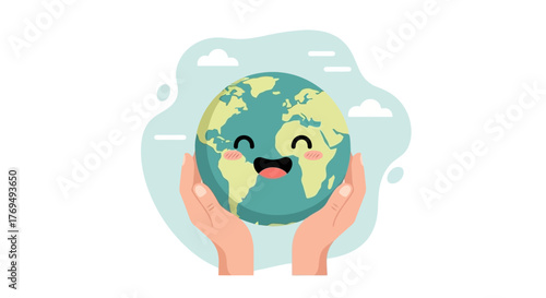 Caring Hands Embrace the Smiling Earth A Symbol of Environmental Protection and Global Unity