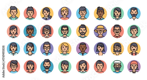 Diverse Avatar Collection A Colorful Array of People's Portraits for Digital Representation