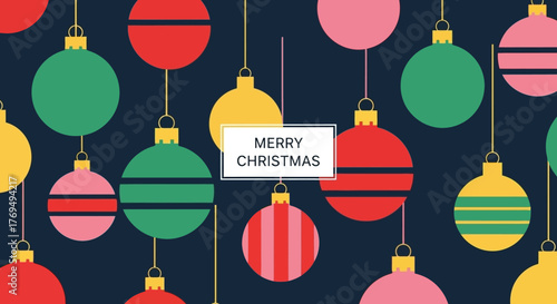 Festive Christmas Baubles Pattern Background with Retro Colors and Simple Hanging Decorations