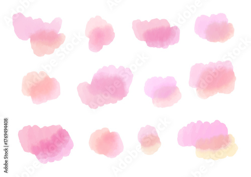 手描きの水彩あしらい　雲　赤