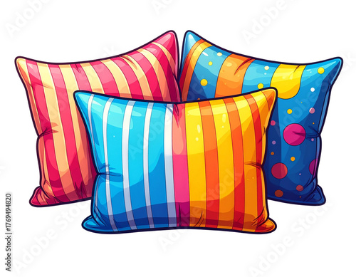  Playful Cartoon Pillows with Bright Colors and Patterns.