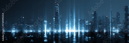 City skyline with a large building in the middle