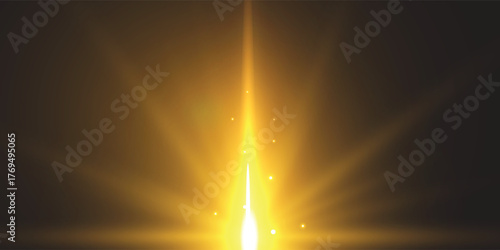 dramatic golden sunlight,Abstract sun burst ,digital lens flare on black background for overlay. vector background