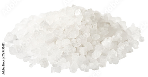 small heap of coarse salt isolated on white background.