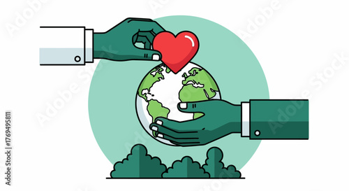 Giving Heart to the World Hands Holding Globe and Heart, Global Charity Concept