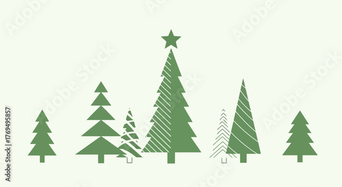 Festive Green Christmas Tree Silhouette Collection Holiday Season Decorative Elements Illustration