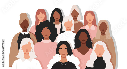Diverse Group of Women Celebrating Unity, Empowerment, and Sisterhood in a Modern Illustration