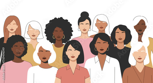 Diverse Group of Women Celebrating Unity, Empowerment, and Sisterhood in a Modern Illustration