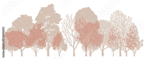 Minimal-style CAD side-view tree and wetland forest section outline set, ideal architectural and landscape design vector illustration for autumn foliage line drawings and environmental site plans.
