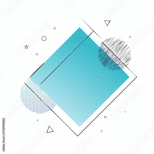 Geometric Abstract Shape with Blue Gradient and Line Art Elements on White Background square rectangle