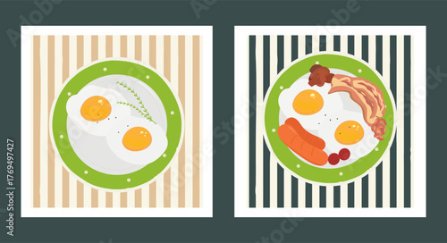 Traditional american breakfast vector illustration. Full american breakfast drawing
