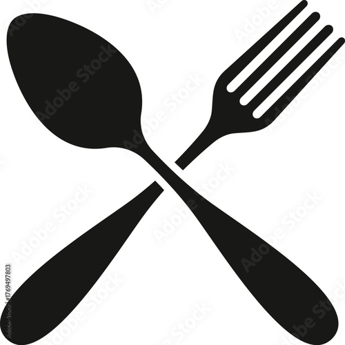 Crossed spoon and fork cutlery silhouette graphic