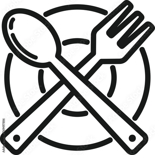 Minimalist silhouette of crossed silverware with plate icon