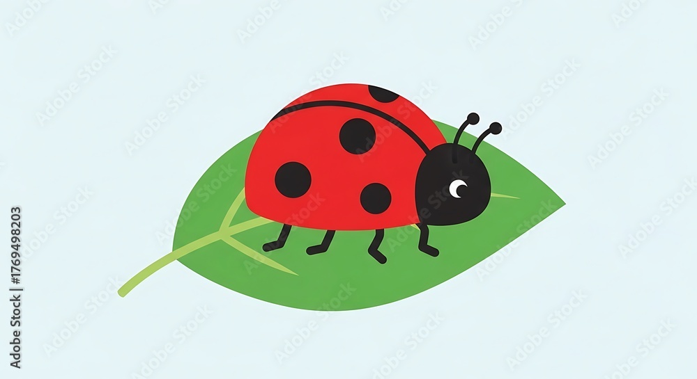 Fototapeta premium Ladybug on a Leaf - A Charming Vector Illustration.