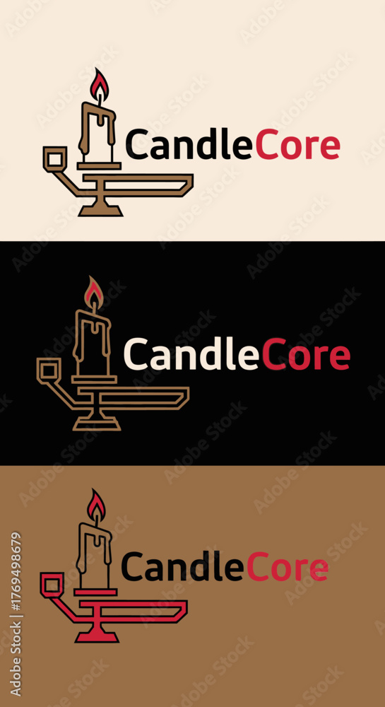 Fototapeta premium Elegant CandleCore Logo Design with Flame and Stand.