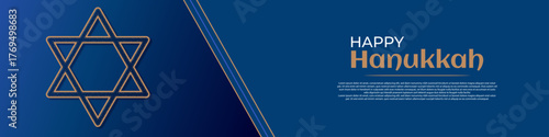 Elegant Hanukkah Banner with Gold Star of David and Festive Typography – Jewish Holiday Web Design and Digital Card Template in Luxurious Blue and Gold Color Scheme