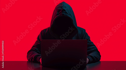 hacker in front of his computer committing digital cybercrime	