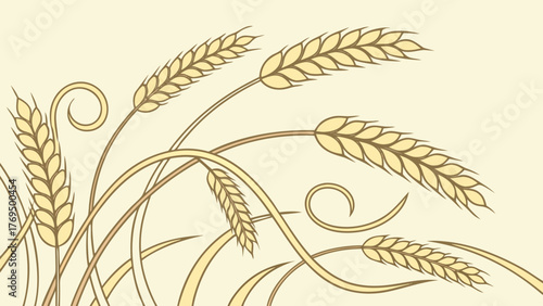 Stylized illustration of golden wheat ears and curved stalks on a light background