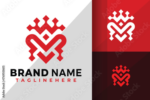 Letter M Heart Crown Logo Icon Vector Design Illustration