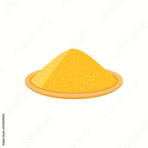 Pile of bright yellow granular powder on a flat circular tray
