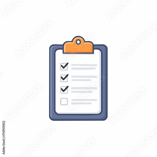 Cartoon illustration of a clipboard with a completed checklist or todo list symbolizing tasks and organization