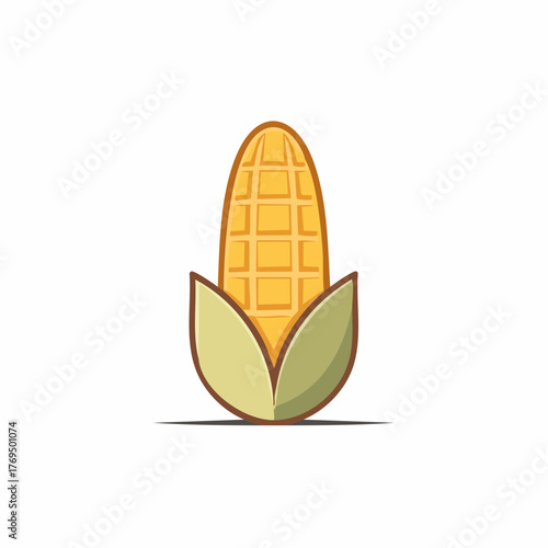 Vibrant Cartoon Corn on the Cob with Green Husk and Yellow Kernels Minimalist Vector Art