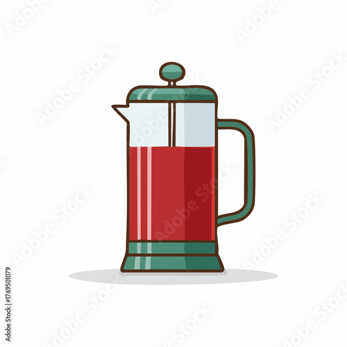 Vibrant French Press Filled with Red Hot Drink Morning Beverage Illustration