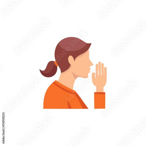Woman whispering secret silently calling out communication flat design illustration