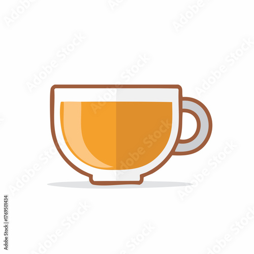 Clean vector illustration of a teacup filled with amber liquid, a simple icon for hot beverages.