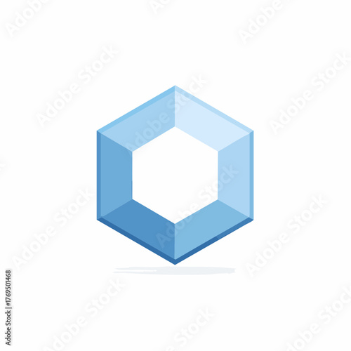 Modern translucent light blue hexagonal geometric shape 3D rendered abstract design element