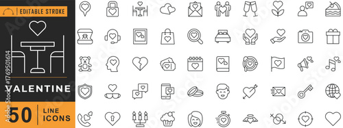 Valentine line icon set. Editable stroke. Vector illustration.
