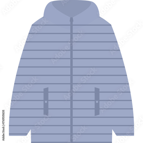 Light Blue Padded Winter Jacket with Zipper and Pockets on Transparent Background