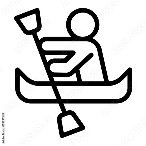 Athlete man in a kayak boat with oars line icon, summer Sportsman at dam with paddle, kayaking sign on white background, style icon mobile or web design.