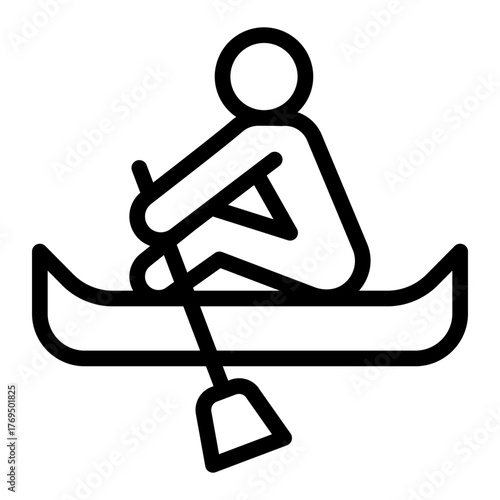 Sportsman at dam with paddle line icon, summer sports concept. Vector graphics. Athlete man in a kayak boat with oar sign on white background, style icon mobile or web design.