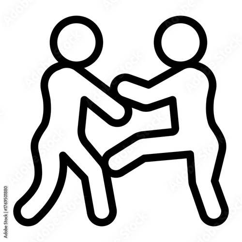 Wrestling athletes line icon, fighting sport concept. Vector graphics. Two men in sparring fight, sportsmen sign on white background, style icon mobile or web design.