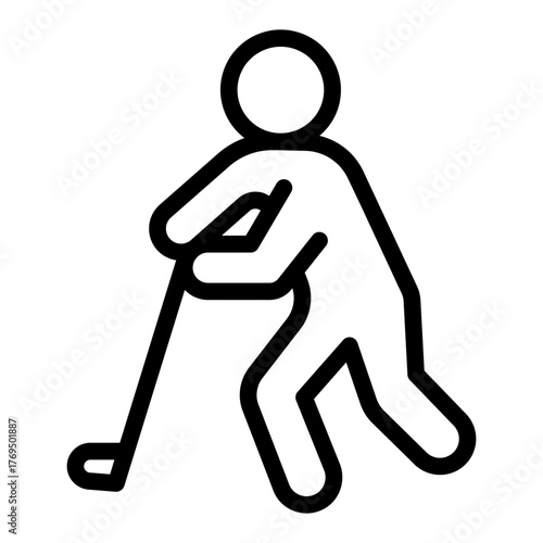 Athlete man with hokey stick line icon, winter sport concept. Vector graphics. Hockey player, sportsman sign on white background, style icon mobile or web design.