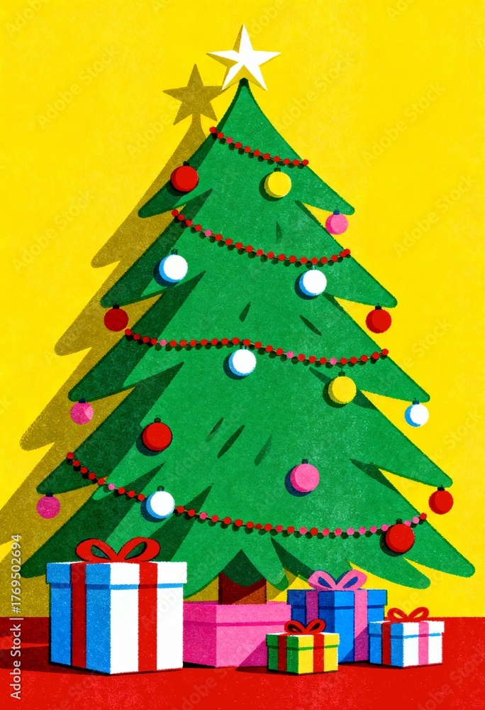 Fototapeta premium Christmas theme art print risograph style retro decor
