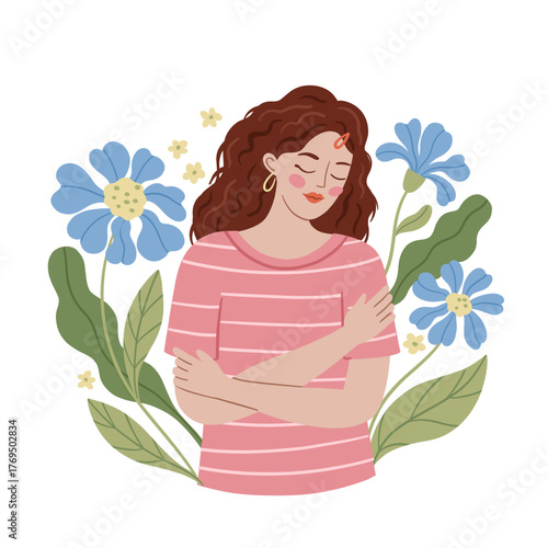 vector image of a girl hugging herself