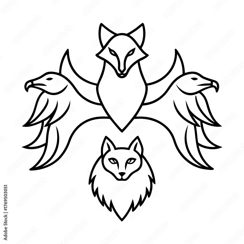 Obraz premium animal spirits line art fox eagle wolf continuous