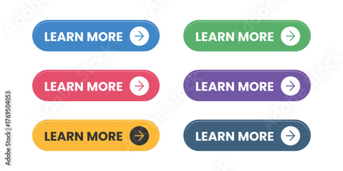 Learn more button set for web design. ui, ux interface navigation button set. vector illustration