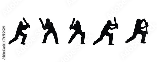Cricket player silhouette vector on white background. 