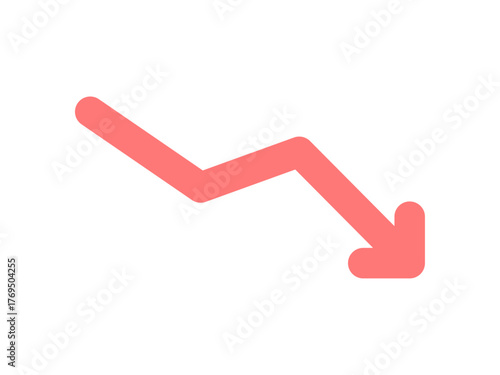  ジグザグと上下に変動しながら右肩下がりに下降する赤い矢印 - 人気、値上げや値上がりのアイコン素材