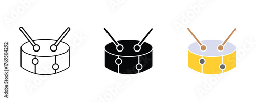 Drum icon set vector on white background. music, instrument, beat, rhythm, symbol.