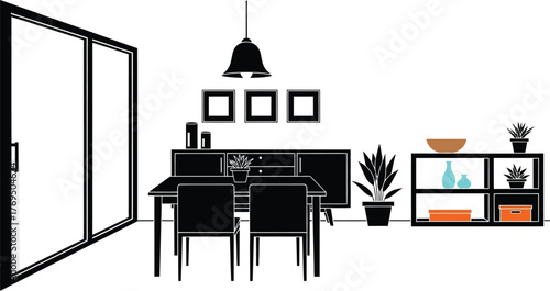 Modern dining room interior design black and white minimalist style