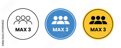 Max 3 people sign for social distancing. Max 3 people sign. People group icon set. Maximum 3 people symbol. People are not allowed more than three. Vector illustration