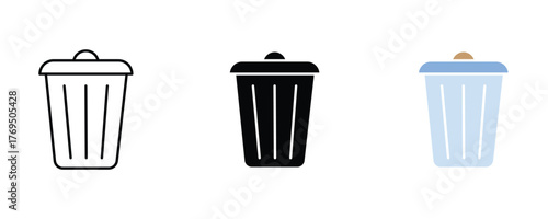 Trash can icon set vector on white background.  garbage, waste, recycle, rubbish, symbol.